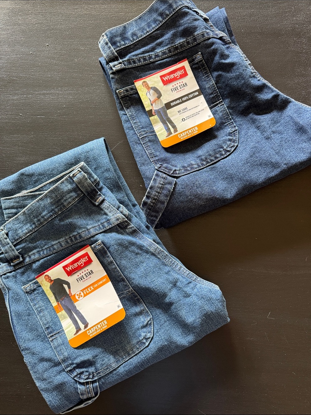 2 Pairs of 30x32 Wrangler Men’s Dark and Medium Blue Carpenter Jeans - Relaxed